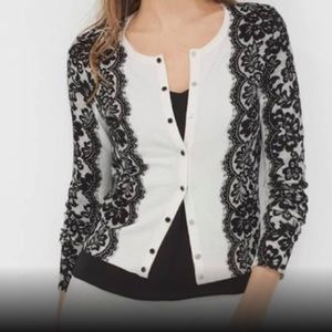 White House Black Market cardigan with lace motif.  Size M.
